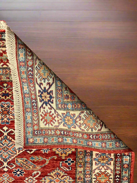Hand-Knotted Vegetable Dye Kazak Rug from Pakistan, size 4" x 5' 7"