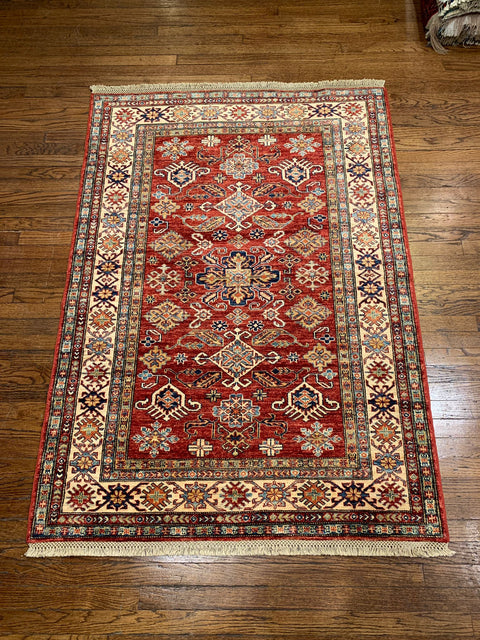 Hand-Knotted Vegetable Dye Kazak Rug from Pakistan, size 4" x 5' 7"