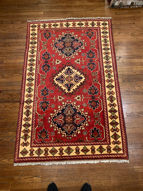 Terkaman Tribal Afghan Oriental Rug, size 4' 2" x 6' 6"