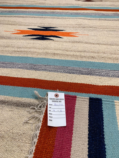 Handwoven Indian Kilim Rug – Geometric Navajo Design, size 4" x 6"