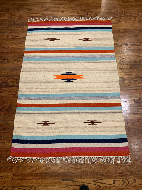 Handwoven Indian Kilim Rug – Geometric Navajo Design, size 4" x 6"