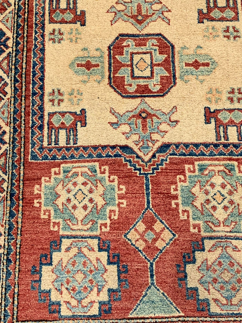 Hand-Knotted Vegetable Dye Kazak Rug from Pakistan, size 3' 8" x 5' 8"