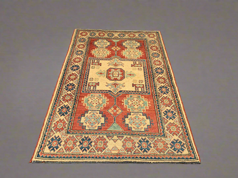 Hand-Knotted Vegetable Dye Kazak Rug from Pakistan, size 3' 8" x 5' 8"
