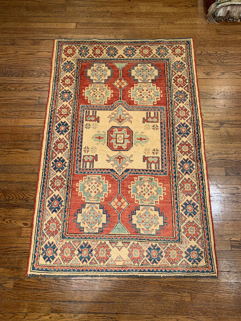 Hand-Knotted Vegetable Dye Kazak Rug from Pakistan, size 3' 8" x 5' 8"