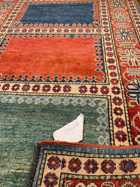 Hand-Knotted Vegetable Dye Kazak Rug from Pakistan, size 3' 6" x 6"