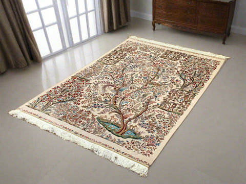 Exquisite 100% Silk Persian Design Rug – Elegant and Luxurious, size  4" x 6" (H)