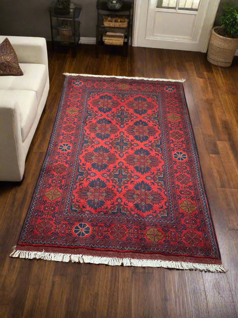 Terkaman Tribal Afghan Oriental Rug, size 3' 3" x 5"