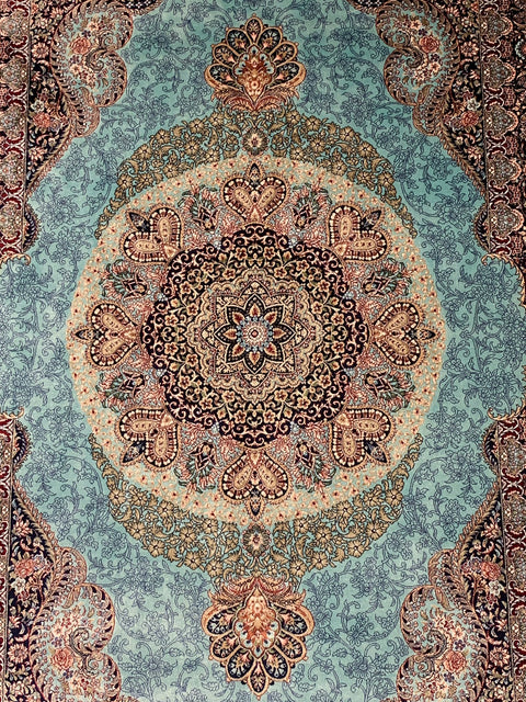Exquisite 100% Silk Persian Design Rug – Elegant and Luxurious, size 3" x 5" (H)