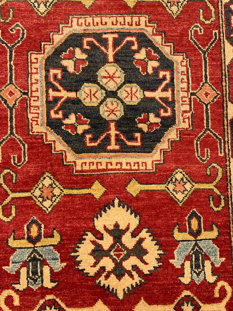 Hand-Knotted Vegetable Dye Kazak Rug from Pakistan, size 3' 4" x 5' 3"