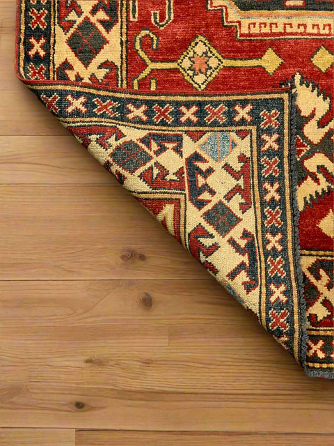 Hand-Knotted Vegetable Dye Kazak Rug from Pakistan, size 3' 4" x 5' 3"