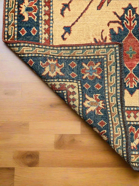 Hand-Knotted Vegetable Dye Kazak Rug from Pakistan, size 3' 3" x 5' 4"