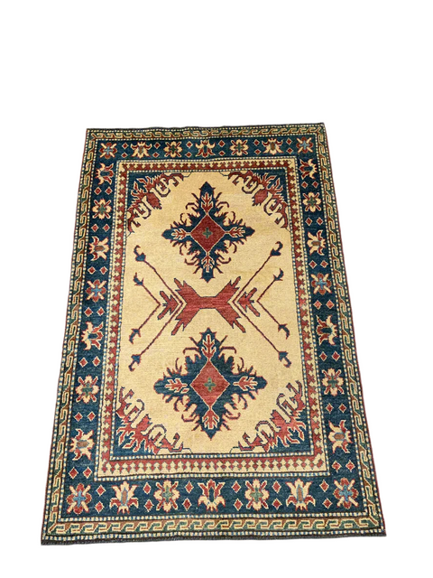 Hand-Knotted Vegetable Dye Kazak Rug from Pakistan, size 3' 3" x 5' 4"