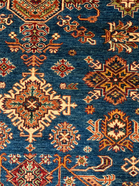 Hand-Knotted Vegetable Dye Kazak Rug from Pakistan Size 5' 10" x 7' 11"