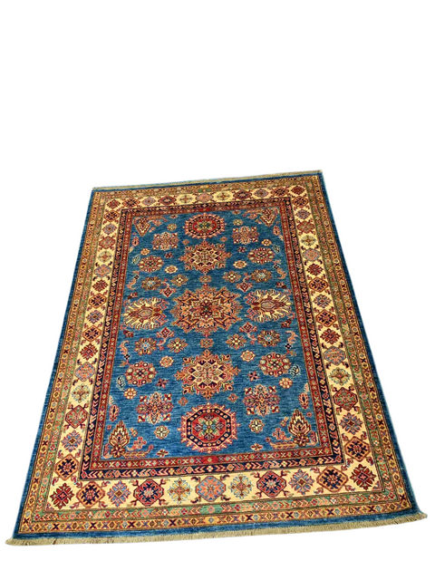 Hand-Knotted Vegetable Dye Kazak Rug from Pakistan Size 5' 10" x 7' 11"