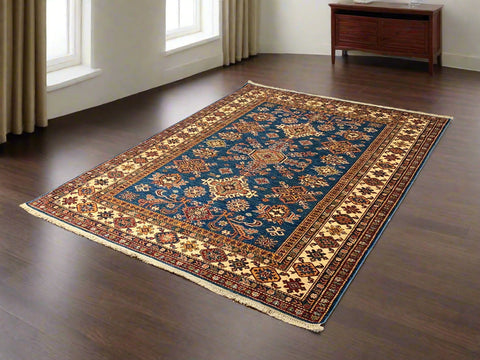 Hand-Knotted Vegetable Dye Kazak Rug from Pakistan Size : 5" x 6' 8"