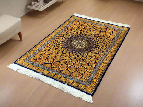 Exquisite 100% Silk Persian Design Rug – Elegant and Luxurious, size 3" x 5" (H)