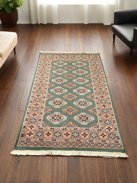 Hand-Knotted Pakistani Wool Rug, Tribal/Floral Design, size 3' 1" x 5' 2" (N)