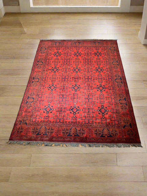 Terkaman Tribal Afghan Oriental Rug, size 5' 5" x 7' 8"