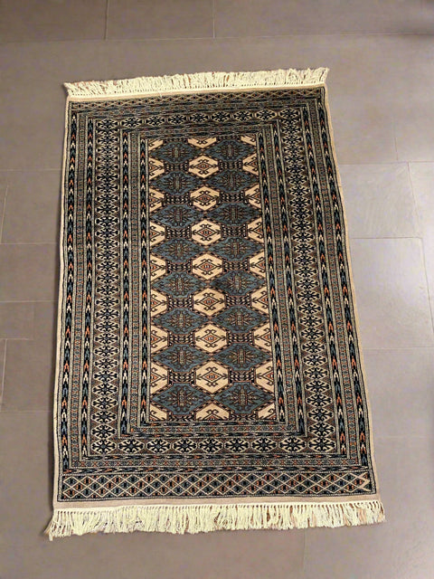 Hand-Knotted Pakistani Wool Rug, Tribal/Floral Design, size 3" x 4' 7"