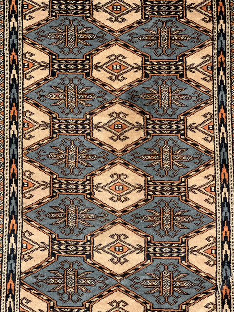 Hand-Knotted Pakistani Wool Rug, Tribal/Floral Design, size 3" x 4' 7"