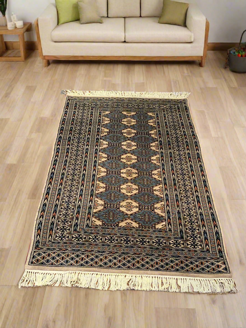 Hand-Knotted Pakistani Wool Rug, Tribal/Floral Design, size 3" x 4' 7"