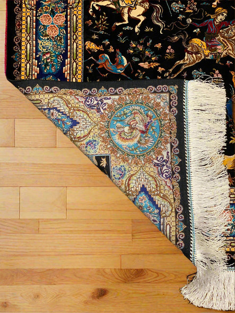 Exquisite 100% Silk Persian Design Rug – Elegant and Luxurious, size 3" x 5" (H)