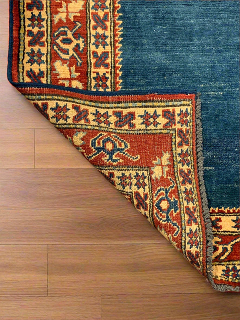 Hand-Knotted Vegetable Dye Kazak Rug from Pakistan, size 3" x 5"