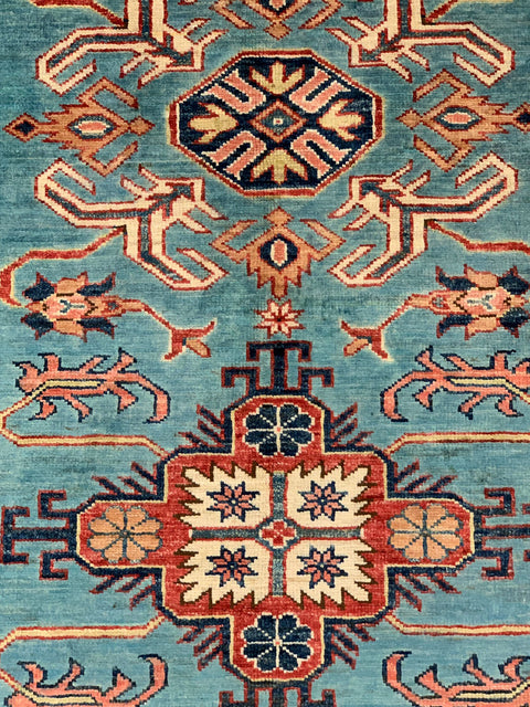 Hand-Knotted Vegetable Dye Kazak Rug from Pakistan, size 3' 4" x 5"