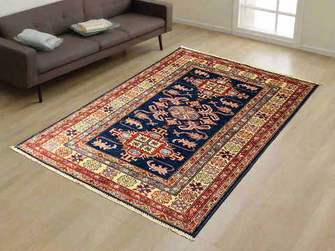 Hand-Knotted Vegetable Dye Kazak Rug from Pakistan, size 3' 4" x 5"