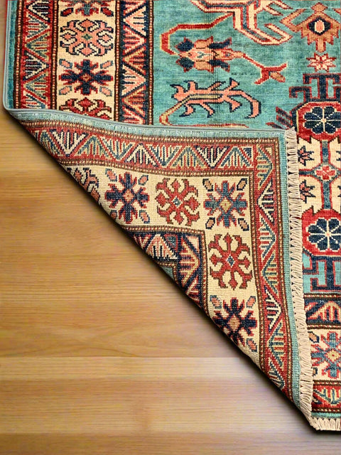 Hand-Knotted Vegetable Dye Kazak Rug from Pakistan, size 3' 5" x 5"