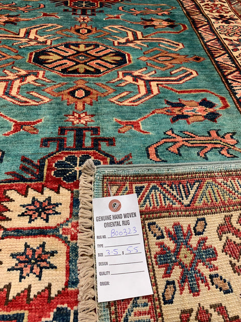 Hand-Knotted Vegetable Dye Kazak Rug from Pakistan, size 3' 5" x 5"