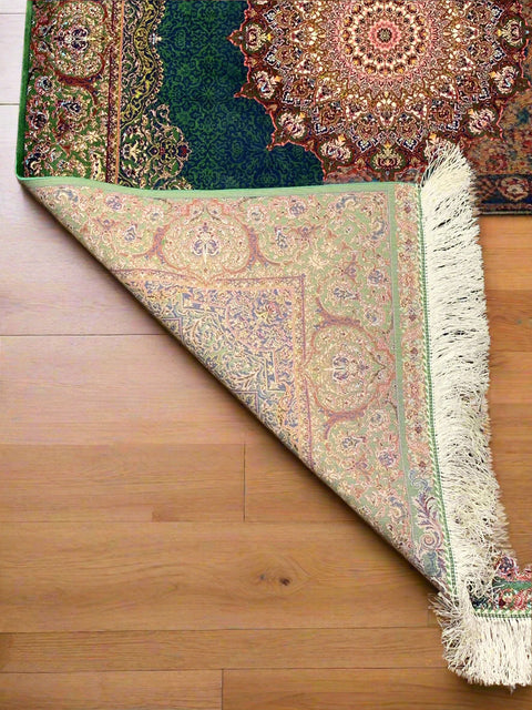 Exquisite 100% Silk Persian Design Rug – Elegant and Luxurious, size 3" x 5" (H)