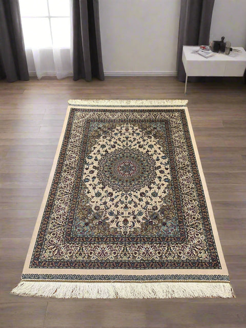 Exquisite 100% Silk Persian Design Rug – Elegant and Luxurious, size 3" x 5" (H)