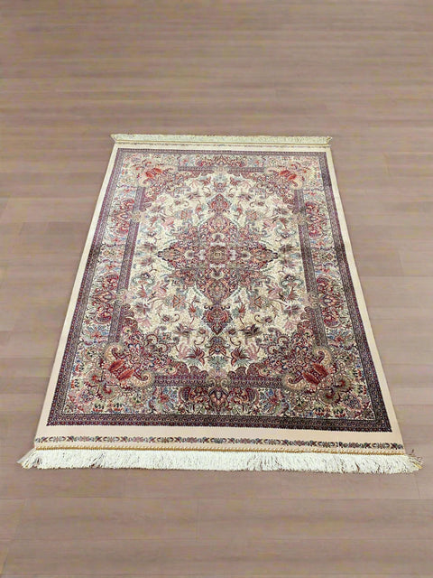 Exquisite 100% Silk Persian Design Rug – Elegant and Luxurious, size 3" x 5" (H)