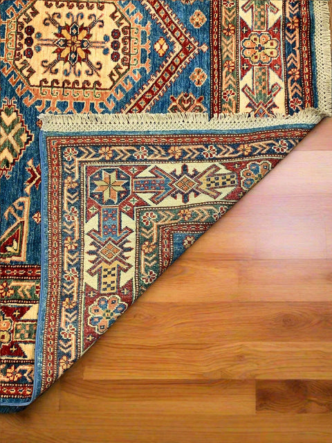 Hand-Knotted Vegetable Dye Kazak Rug from Pakistan, size 5' 7" X 7' 10"