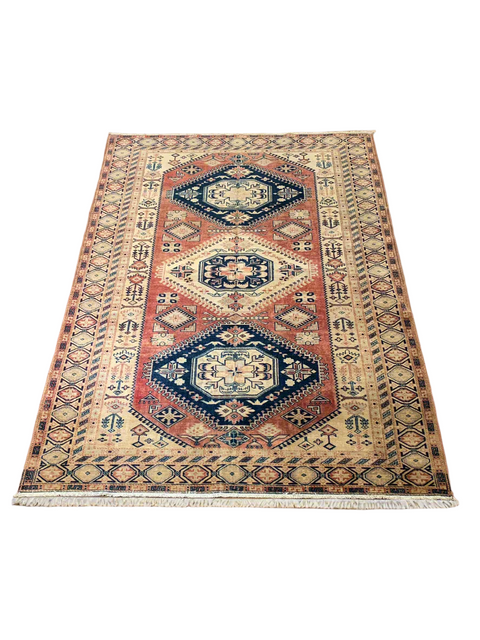 Hand-Knotted Vegetable Dye Kazak Rug from Pakistan, size 5' 9" x 7' 9"