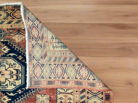 Hand-Knotted Vegetable Dye Kazak Rug from Pakistan, size 5' 9" x 7' 9"
