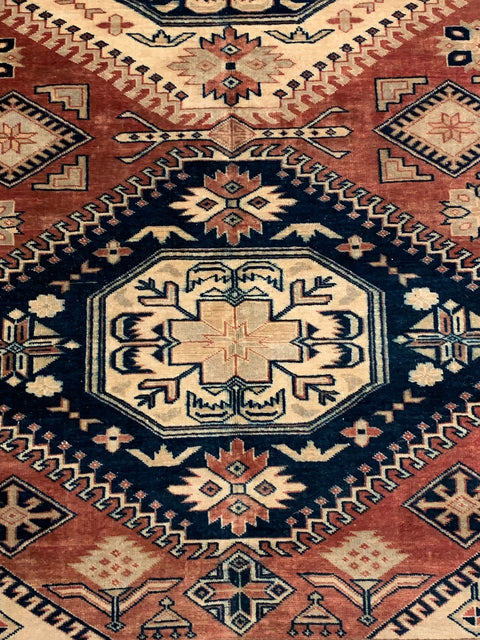 Hand-Knotted Vegetable Dye Kazak Rug from Pakistan, size 5' 9" x 7' 9"