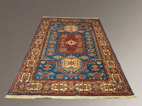 Hand-Knotted Vegetable Dye Kazak Rug from Pakistan, size 5' 7" X 7' 10"