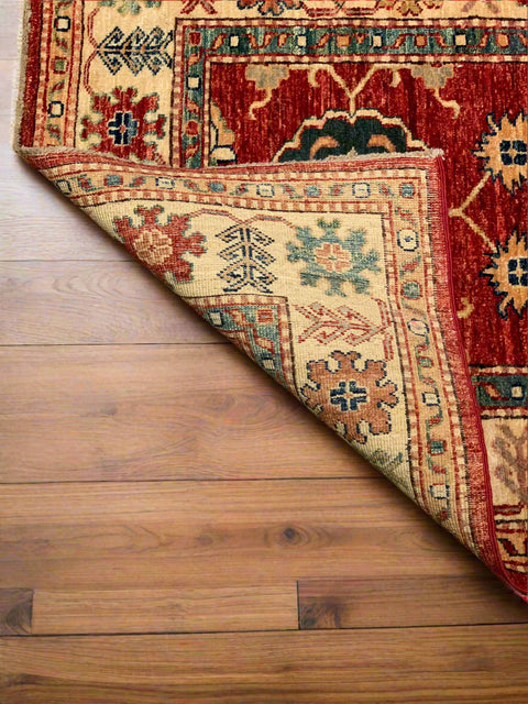 Hand-Knotted Vegetable Dye Kazak Rug from Pakistan, size 2' 9" x 6' 8"