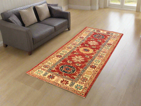 Hand-Knotted Vegetable Dye Kazak Rug from Pakistan, size 2' 9" x 6' 8"