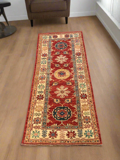 Hand-Knotted Vegetable Dye Kazak Rug from Pakistan, size 2' 9" x 6' 8"
