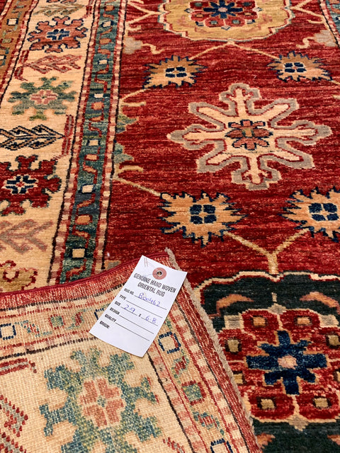 Hand-Knotted Vegetable Dye Kazak Rug from Pakistan, size 2' 9" x 6' 8"