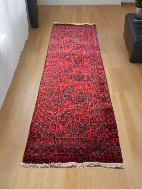 Terkaman Tribal Afghan Oriental Rug, size 2' 9" x 9' 7"  (C) FILPA