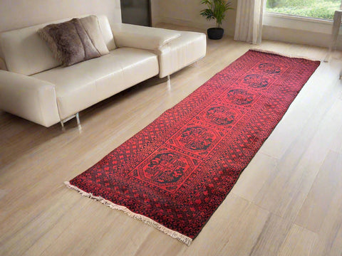 Terkaman Tribal Afghan Oriental Rug, size 2' 9" x 9' 7"  (C) FILPA