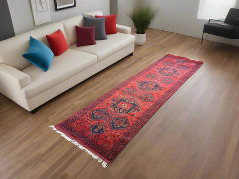 Terkaman Tribal Afghan Oriental Rug, size 2' 6" x 9' 7"  (C)