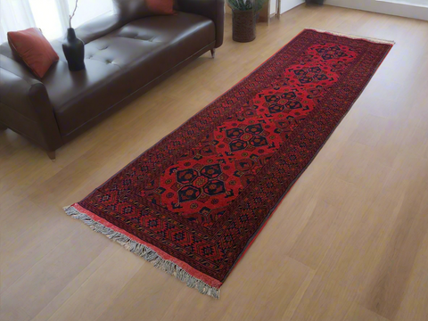 Terkaman Tribal Afghan Oriental Rug, size 2' 9" x 9' 7"  (C)