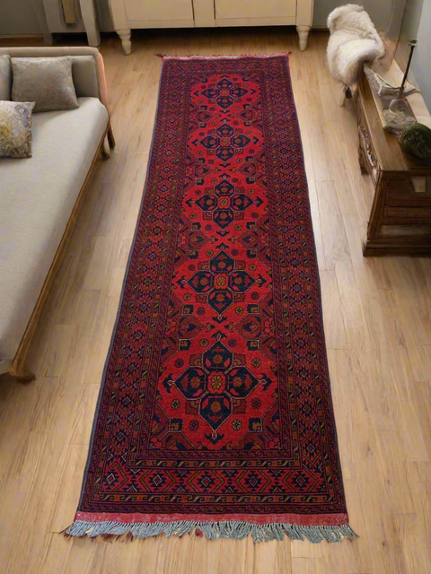 Terkaman Tribal Afghan Oriental Rug, size 2' 9" x 9' 7"  (C)