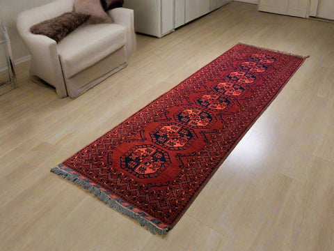 Terkaman Tribal Afghan Oriental Rug, size 2' 9" x 9' 6"  (C) FILPA