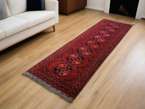 Terkaman Tribal Afghan Oriental Rug, size 2' 9" x 9' 6"  (C) FILPA